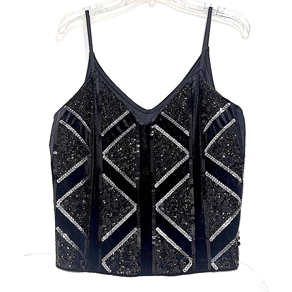 EXPRESS - Black/Silver Sequin Low Cut Top - NWOT